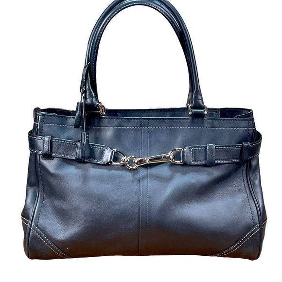 Coach Carryall Hampton Large Tassel Black Leather Satchel Hand Bag Classic Tote - Picture 1 of 10